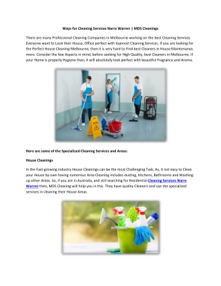 Ways for Cleaning Services Narre Warren | MDS Cleanings