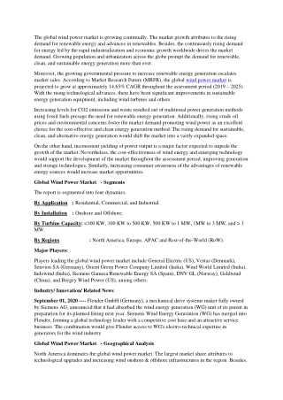 Wind Power Market 2021: Demand, Overview, Price, Business Opportunities