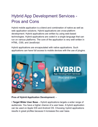 Hybrid App Development Services - Pros and Cons