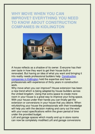 WHY MOVE WHEN YOU CAN IMPROVE EVERYTHING YOU NEED TO KNOW ABOUT CONSTRUCTION COMPANIES IN KIDLINGTON
