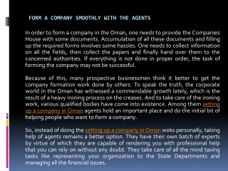 Form a Company Smoothly With the Agents