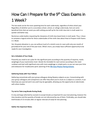 How Can I Prepare for the 9th Class Exams in 1 Week