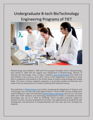 Undergraduate B-tech BioTechnology Engineering Programs of TIET