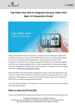 Top Video Chat APIs to integrate into your Video Chat Apps A Comparative Study