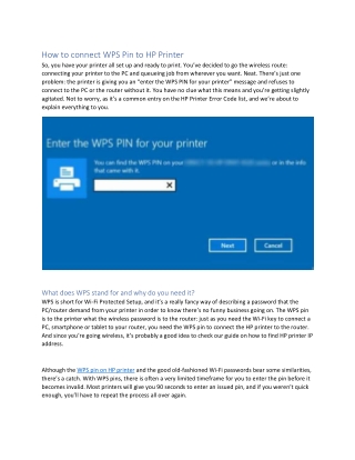 How to connect WPS Pin to HP Printer