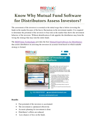 Know Why Mutual Fund Software for Distributors Assess Investors