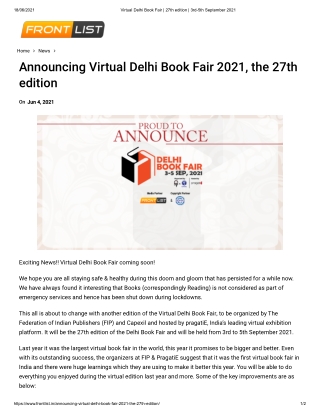 Announcing Virtual Delhi Book Fair 2021, the 27th edition