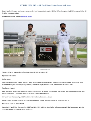 ICC WTC 2021, IND vs NZ Final Live Cricket Score 18th June