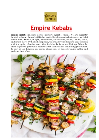 5% Off - Empire Kebabs And Burgers Logan Central Menu, QLD