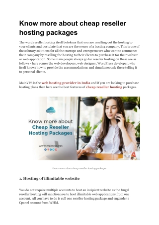 Know more about cheap reseller hosting packages