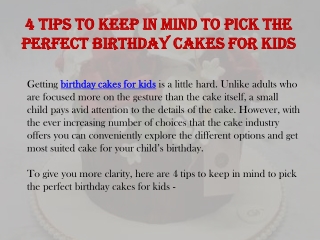 4 tips to keep in mind to pick the perfect birthday cakes for kids