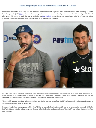 Yuvraj Singh Hopes India To Defeat New Zealand In WTC Final