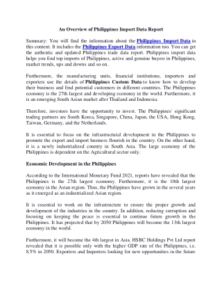 Philippines Import Data Information