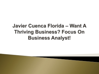 Javier Cuenca Florida – Want A Thriving Business Focus On Business Analyst