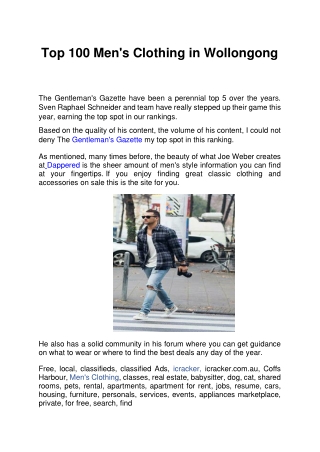 Top 100 Men's Clothing in Wollongong