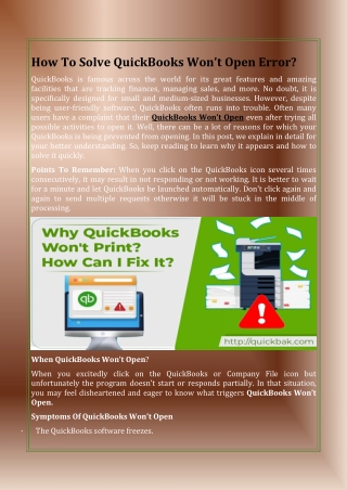 How To Solve QuickBooks Won’t Open Error
