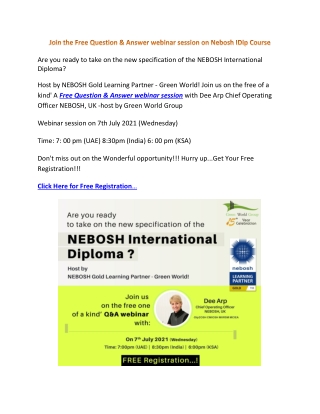 Join the Free Question & Answer webinar session on Nebosh IDip Course