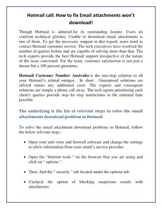 Hotmail call: How to fix Email attachments won’t download!