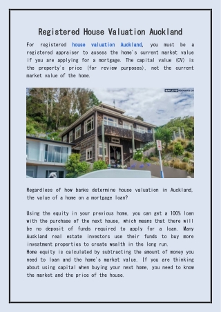 Registered house valuation Auckland