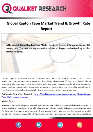 Global Kapton Tape Market  Size,  GROWTH, TRENDS, COVID-19 IMPACT, AND Forecast