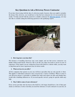 Key Questions to Ask a Driveway Pavers Contractor