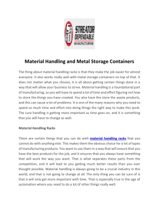 Material Handling and Metal Storage Containers