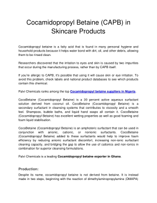 Cocamidopropyl Betaine (CAPB) in Skincare Products