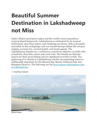 Beautiful Summer Destination in Lakshadweep not Miss