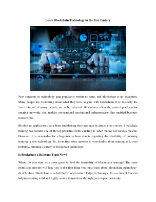 Learn Blockchain Technology in the 21st Century