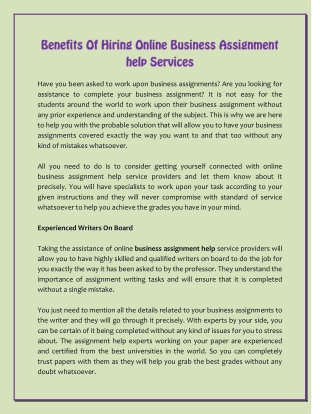 Benefits Of Hiring Online Business Assignment help Services