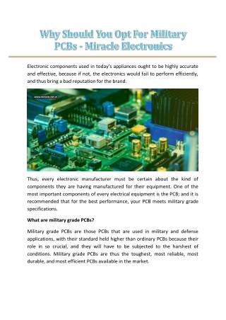 Why Should You Opt For Military PCBs - Miracle Electronic-converted