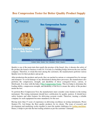 Box Compression Tester for Better Quality Product Supply