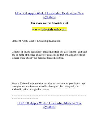 LDR 531 Education Specialist |tutorialrank.com