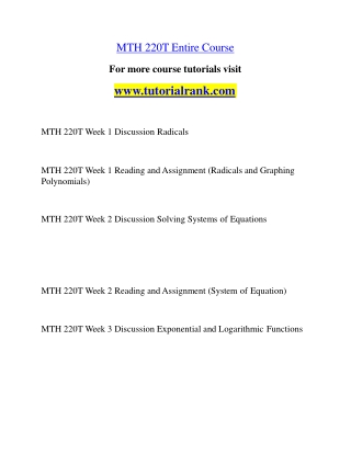 MTH 220T Education Specialist |tutorialrank.com