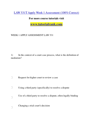 LAW 531T Education Specialist |tutorialrank.com