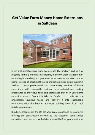 Get Value Form Money Home Extensions in Saltdean