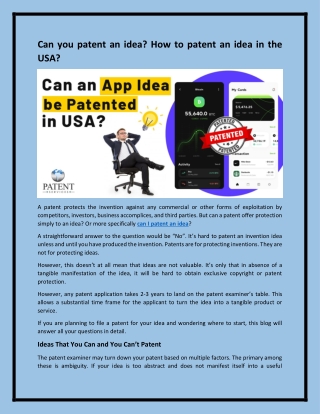 Can you patent an idea? How to patent an idea in the USA?