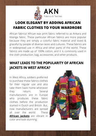 Look Elegant By Adding African Fabric Clothes to Your Wardrobe