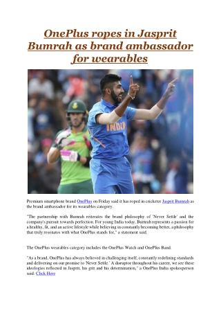 OnePlus ropes in Jasprit Bumrah as brand ambassador for wearables