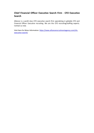 Chief Financial Officer Executive Search Firm - CFO Executive Search