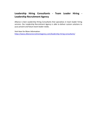 Leadership Hiring Consultants - Team Leader Hiring - Leadership Recruitment Agency