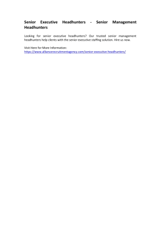 Senior Executive Headhunters - Senior Management Headhunters