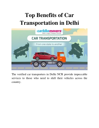 Top Benefits of car transport in Delhi