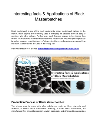 Interesting facts & Applications of Black Masterbatches