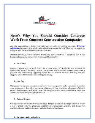 Here’s Why You Should Consider Concrete Work From Concrete Construction Companie