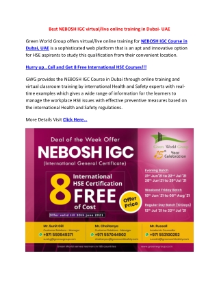 Best NEBOSH  virtual live online training in Dubai
