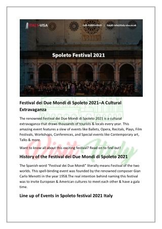 Enjoy Festival dei Due Mondi di Spoleto 2021 with Loved Ones