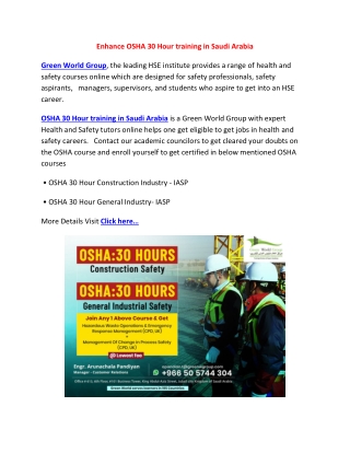 Enhance OSHA 30 Hour training in Saudi Arabia