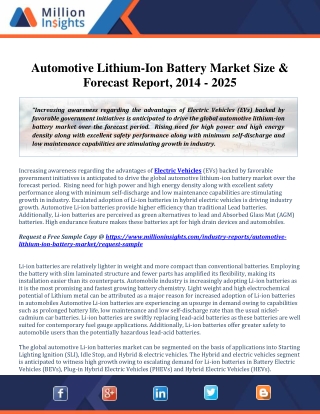 Automotive Lithium-Ion Battery Market Size & Forecast 2014-2025