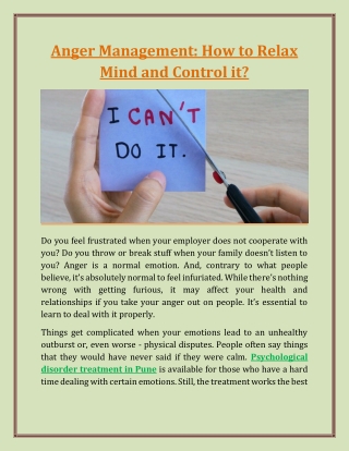 Anger Management : Feeling Frustrated? Just Consult For Anxiety Treatment Pune